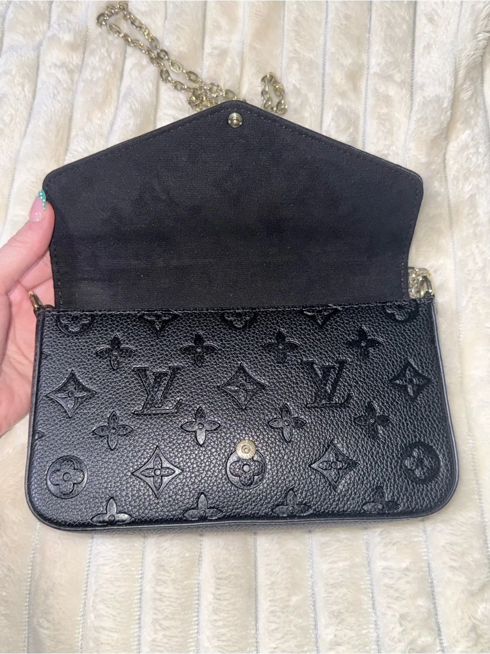 LV Black Monogram Leather Chain Crossbody
